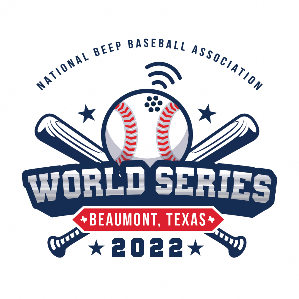 World Series 2022 Beumont, TX logo with two bats crossing and a beep baseball.