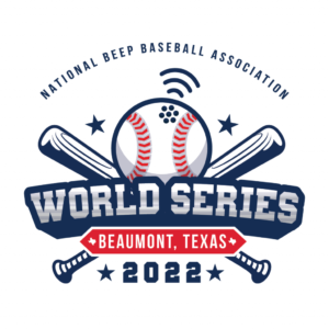 World Series 2022 Beumont, TX logo with two bats crossing and a beep baseball.