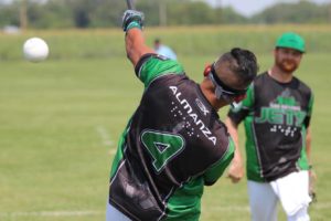 San Antonio Jets player, Almanza, swings.